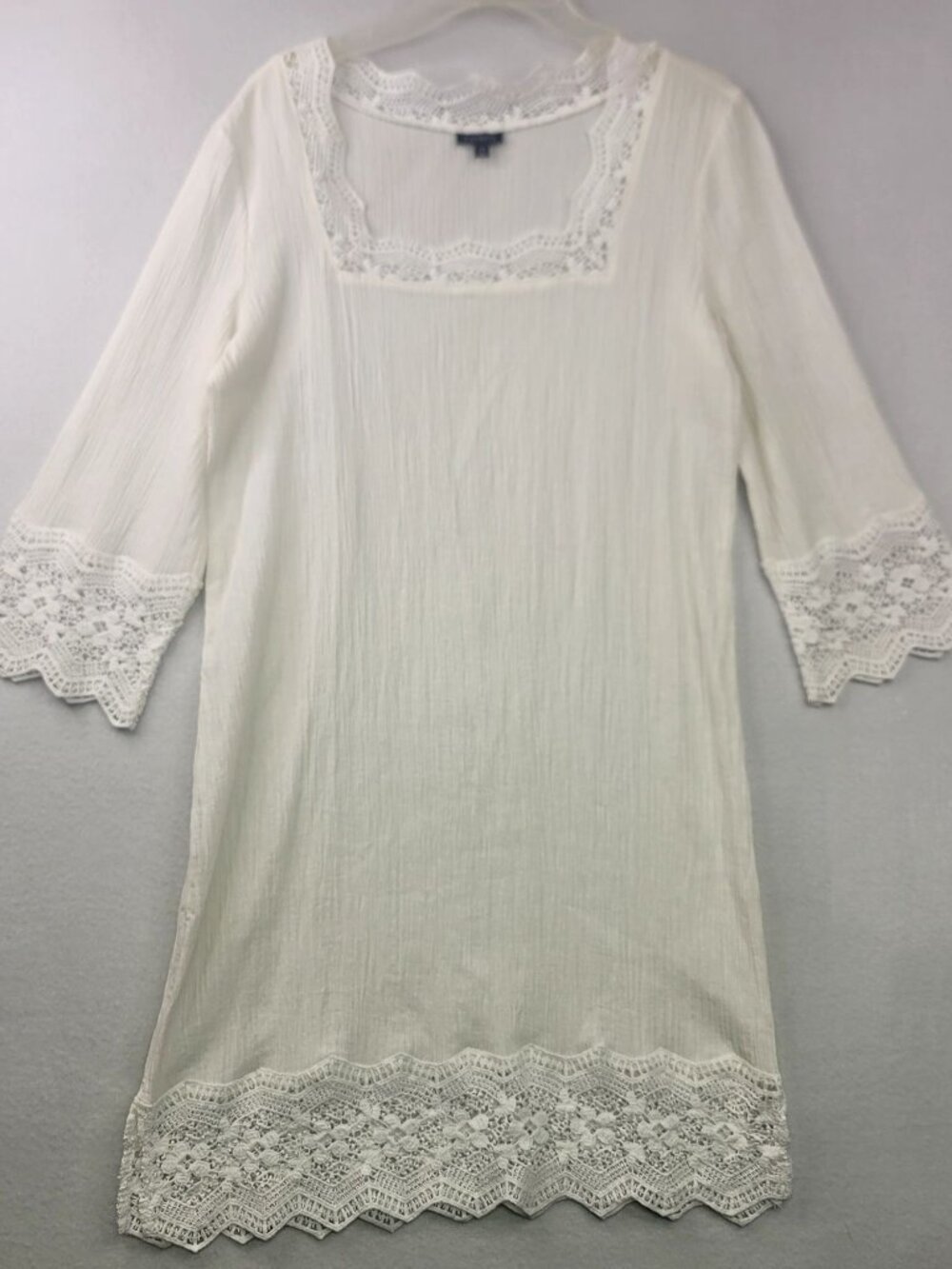 Talbots Gauze Lace Tunic Dress Size XS White Coverup Beach Fairy Coastal Resort